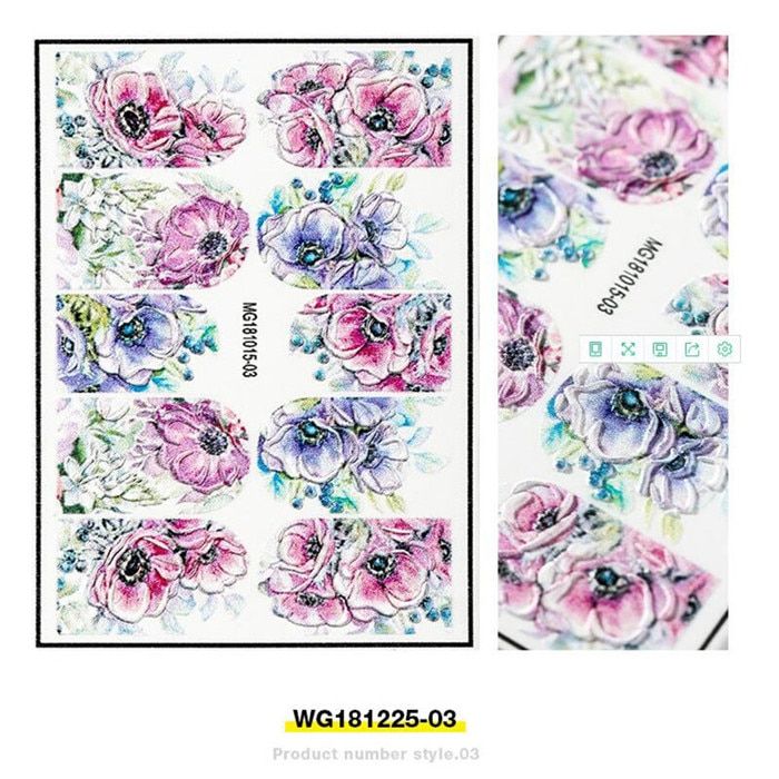 3D Nail Sticker Acrylic Engraved Unicorn Flower Embossed Flower Nail Water Slide Decals Nail Art Decorations