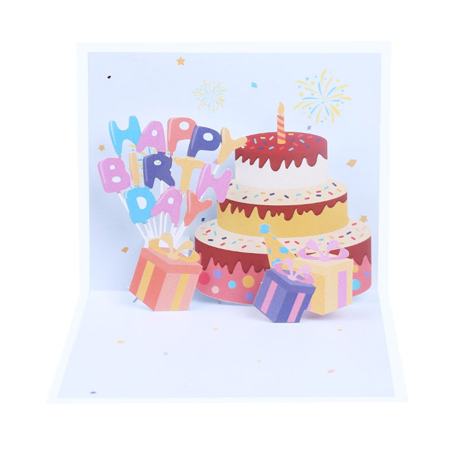 Birthday Card Eye-catching Cake Present Print Multi-color 3D Happy Birthday Cards for Friends