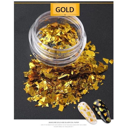 Gold Silver Glitter Nail Foil Sticker Adhesive Transfer Paillette Flake Full Cover Laser Sticker Decal Decor Decoration Manicure