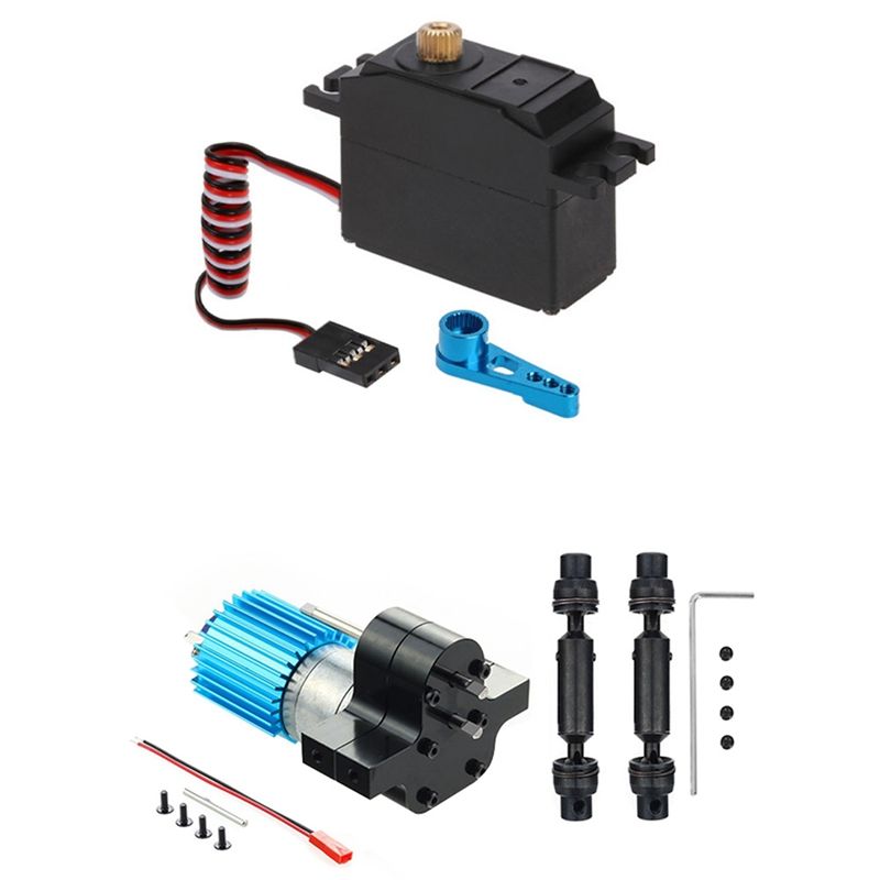 2 Set RC Car Part: 1 Set Metal Gear Servo with Servo Arm & 1 Set Metal 370 Motor Gearbox Gear Box with Drive Shaft