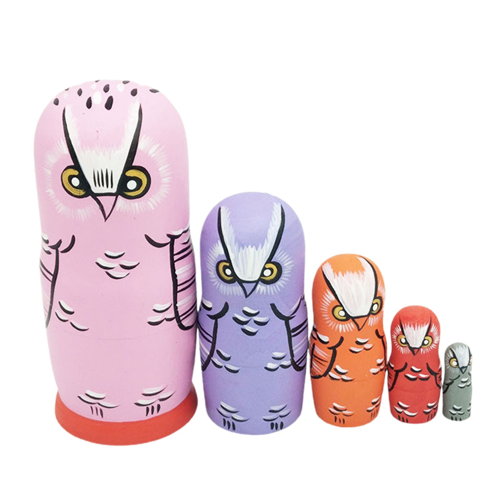 5Pcs/Set Nesting Dolls Hand-painted Ornament Wood Cartoon Owl Matryoshka Dolls for Home