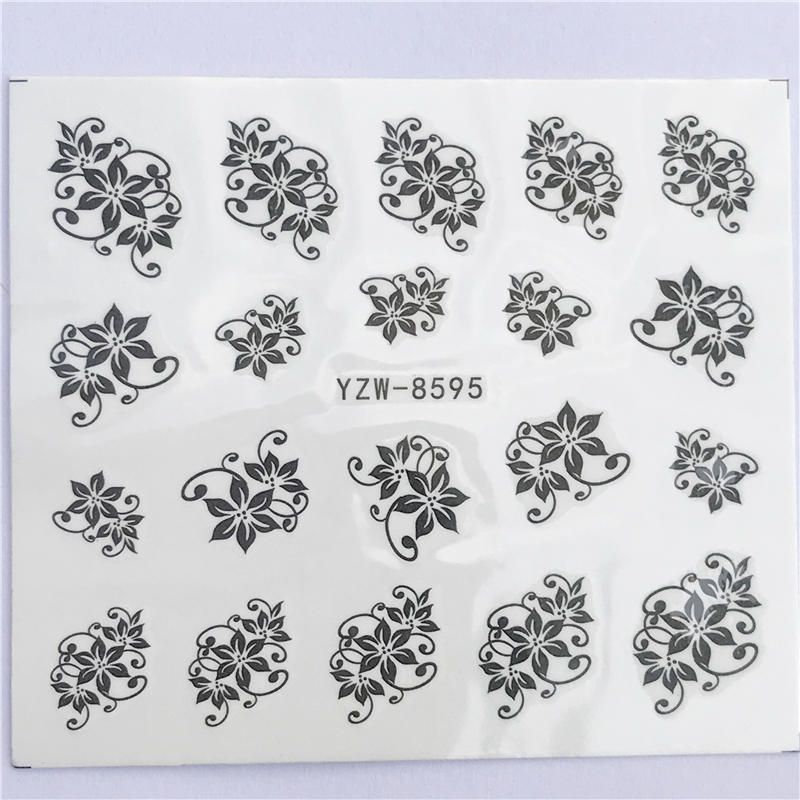 WUF 1 PC Black Star Goldfish/Black Flower Nail Stickers Water Transfer Decals Decoration Dream Cather Slider For Nail DIY Tips