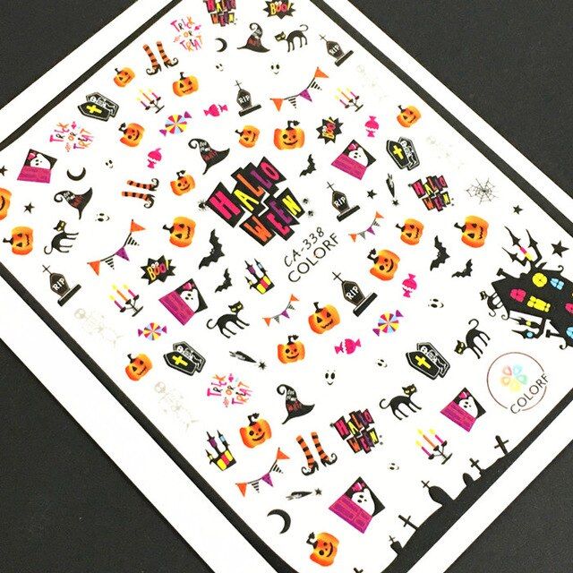 Newest TSC 182 3d nail manicure halloween pattern back glue decal decoration design nail sticker art