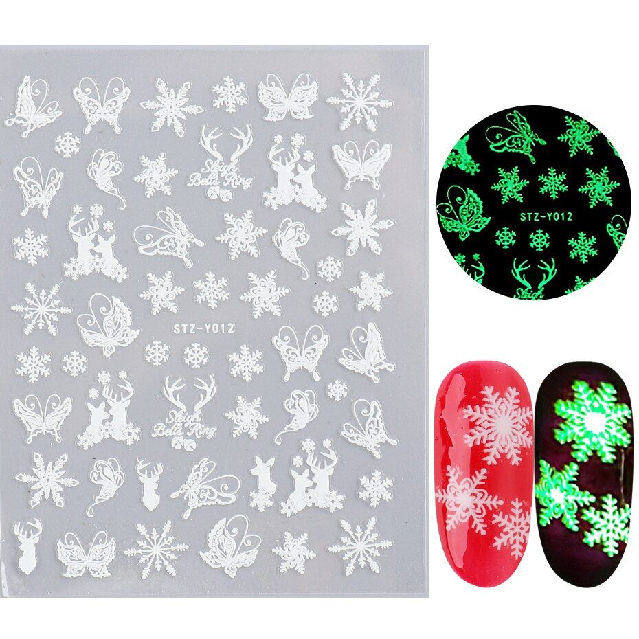 White 3D Slider For Nails Art Luminous Glitter Stickers Decals Snow Fall Leaf Butterfly Sticker Nail Art Decorations LYSTZY10-18
