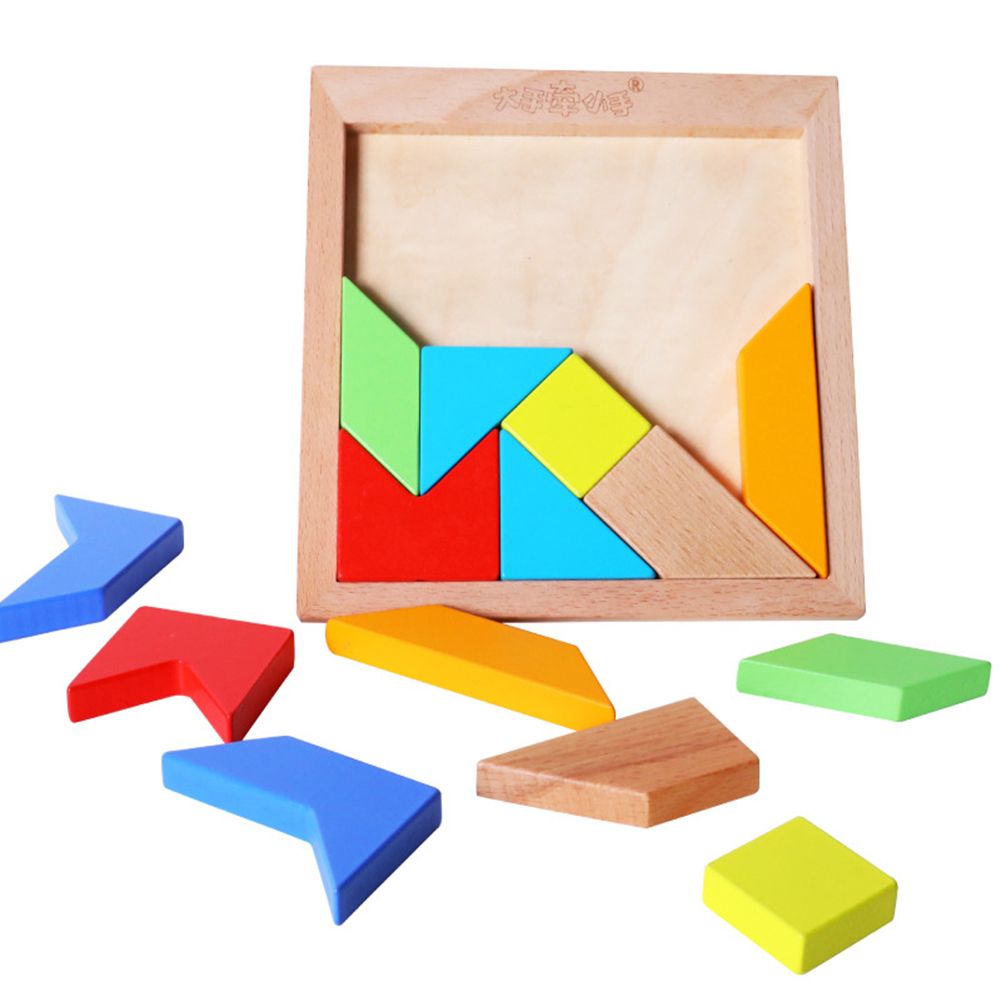 Wooden Colorful Tangram Jigsaw Puzzles DIY Intelligence Development Kids Toy