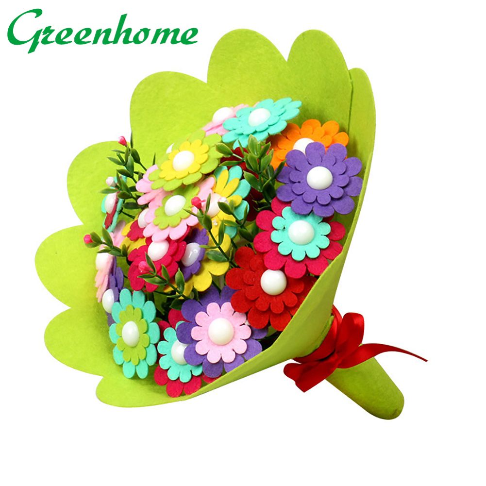 Greenhome Kindergarten Handmade Puzzle Nonwoven Flower Bouquet DIY Children Craft Toy Gift