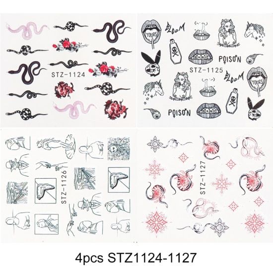 Black Snake Nail Stickers Dragon Abstract Gothic Design Nail Art Decals Water Sliders Tattoo Manicure Wraps Decor TRSTZ1124-1133