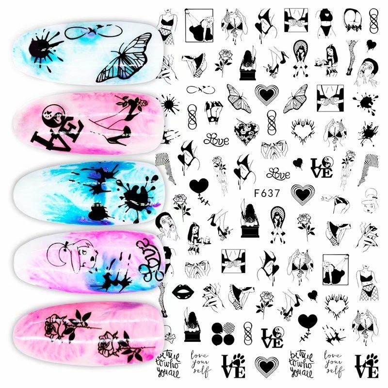 3D Nail Sticker Sexy Girl Abstract Face Nails Sliders Russia Letter Decor Self-adhensive Decal Nail Art Accessories SAF634-643