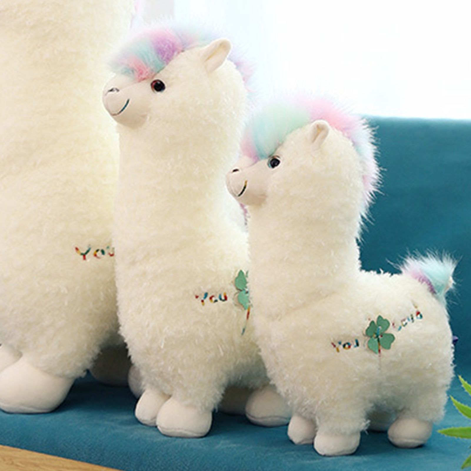 Greenhome Doll Adorable Lifelike Soft Rainbow Tail Alpaca Plush Toy for Home