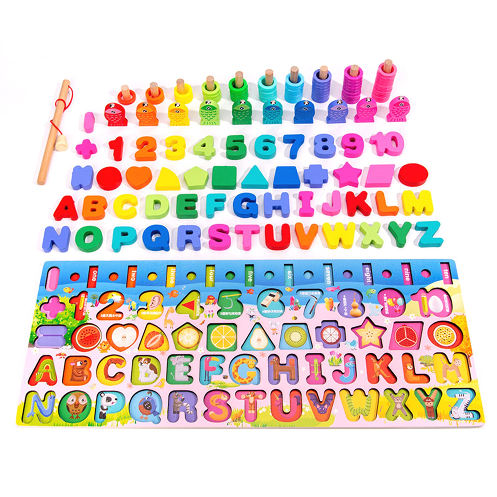 Montessori Toy 5 In 1 Early Education Wood Matching Board Puzzle Toy for Kids