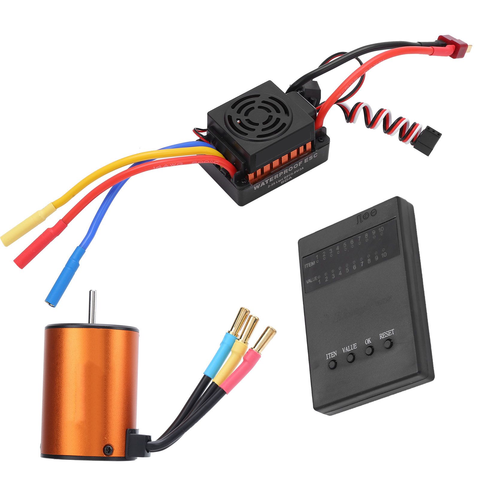 Liu Xing Waterproof 3650 3500KV Brushless Motor 60A ESC Programming Card Combo Set for 1/8 1/10 RC Car