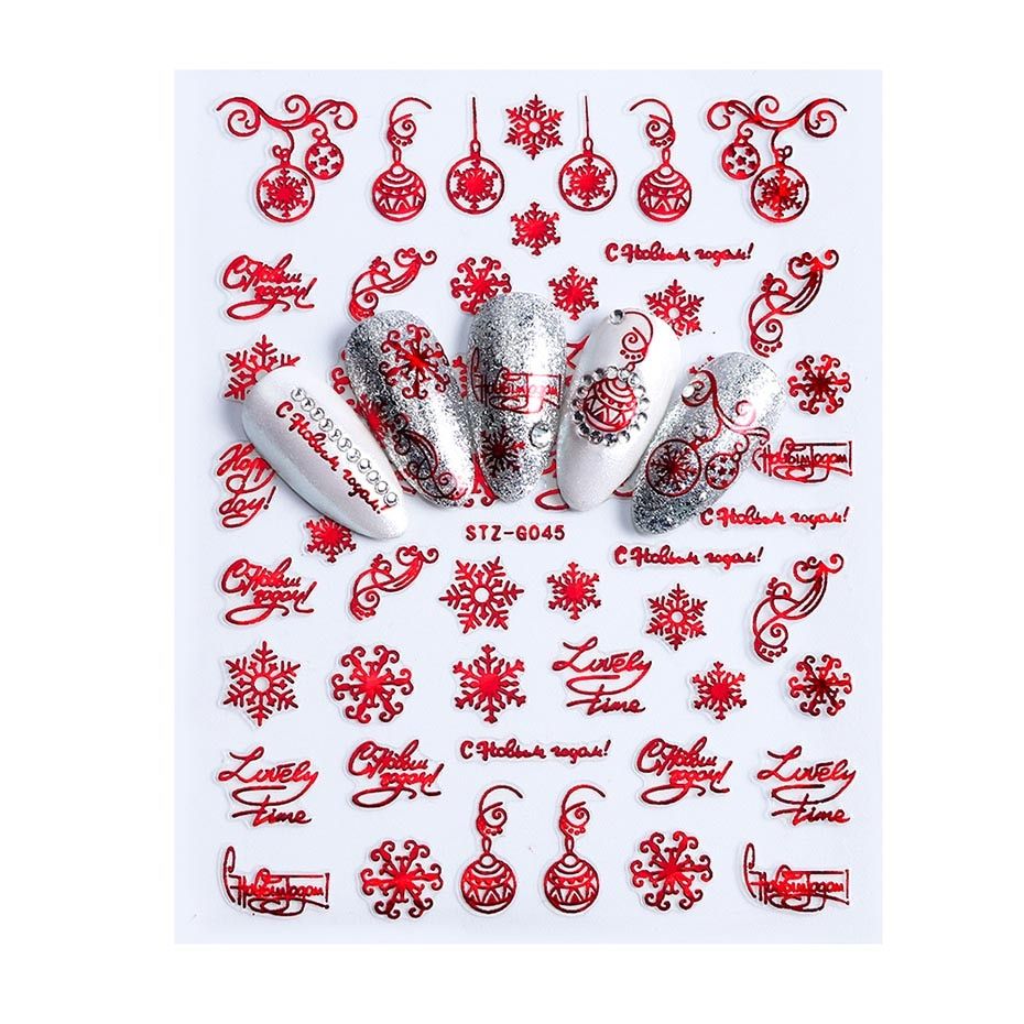 1pcs Christmas Nail Sticker 3D Red Gold Sliders Metal Letters Decals Deer Snowflake Wraps DIY Nail Art Design BESTZG041-049