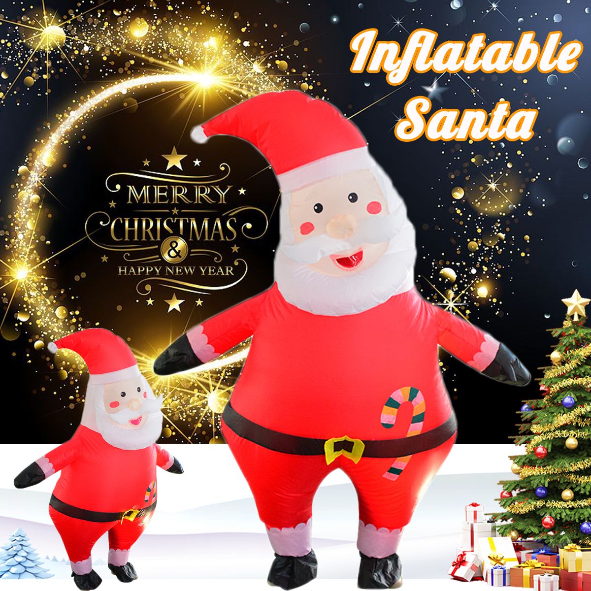 Amusing Chritmas Costume Inflatable Santa Claus Xmas Blowup New Year Fancy Dress w/Fan