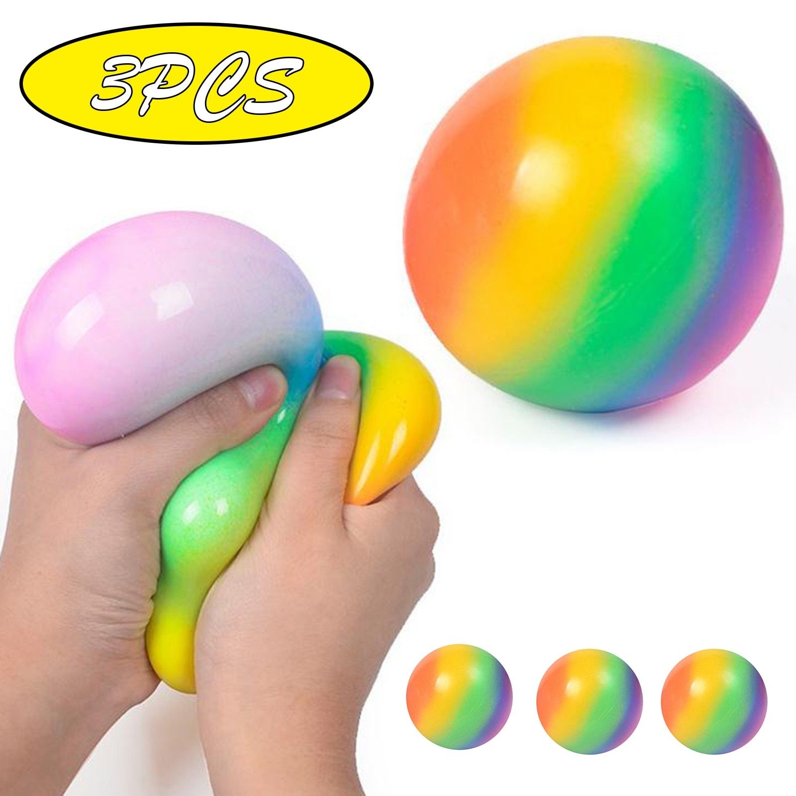 7CM Rainbow Stick Wall Ball Stress Relief Ceiling Balls Squash Ball Globbles Decompression Toy Sticky Target Ball Sensory Toys
