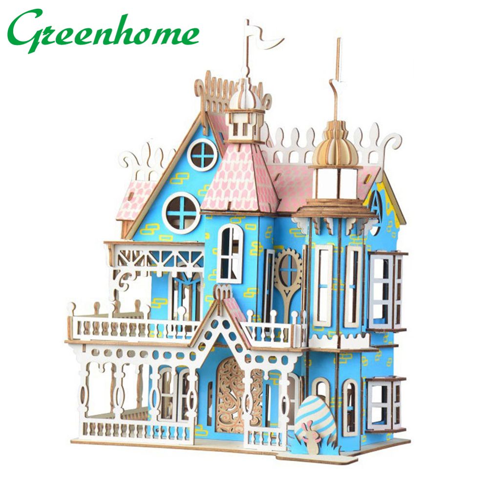Greenhome DIY Assembly Wooden Puzzle 3D Dream Villa Castle Model Educational Kids Toy