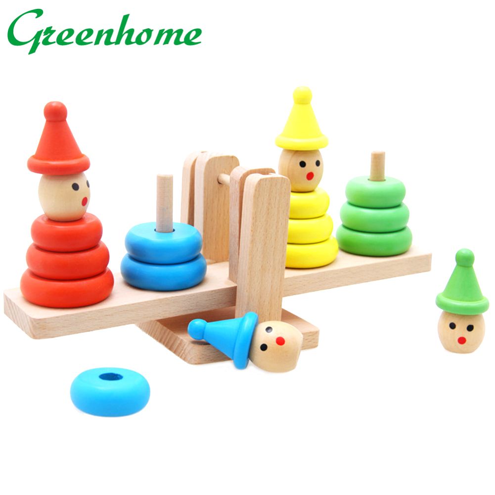Greenhome Baby Wooden Toy Cartoon Clown Montessori Educational Building Blocks Balance Game