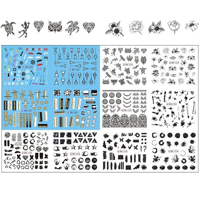 12pcs Nail Sticker Sliders Love Word Heart Letter Design Water Decals Summer Decals Valentine Manicure Tattoos