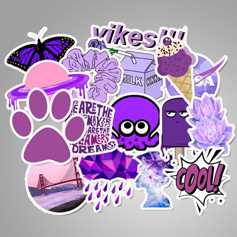 50Pcs Cartoon Purple Stickers DIY Suitcase Laptop Guitar Bicycle Car Decals