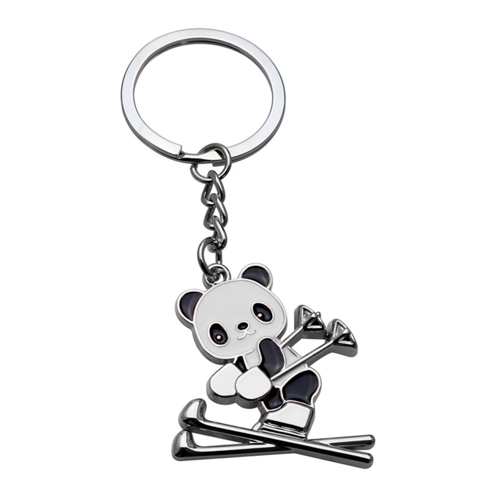 Alloy Keychain Unfading Color Cartoon Ski Panda Key Fob Pendant