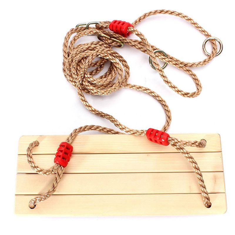 Adults and children swinging swings swinging wooden swing with rope