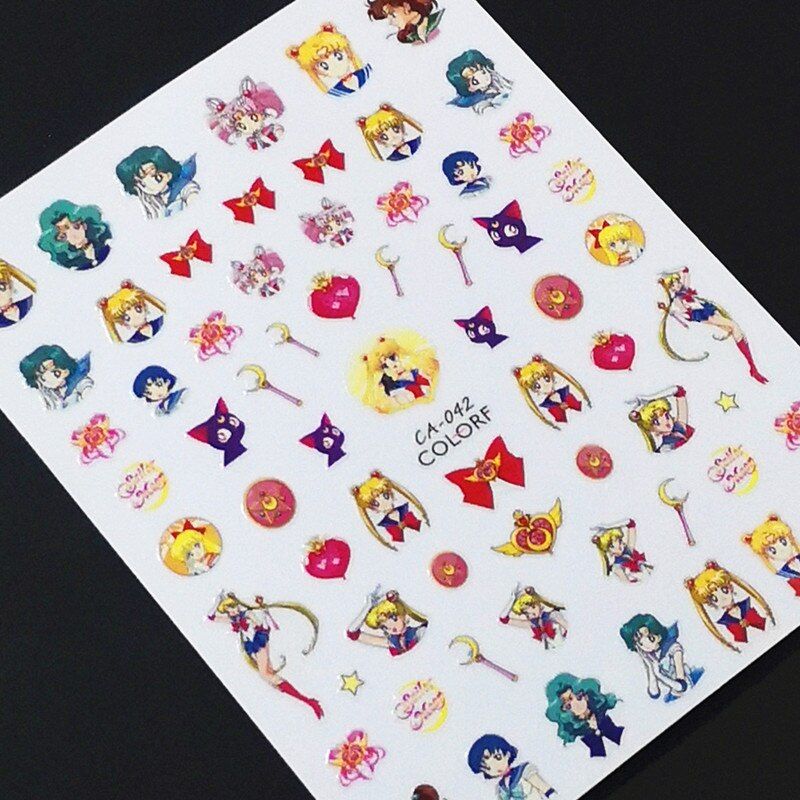 Newest CA- 39 40 41 Salor Moon girls design 3d nail sticker back glue DIY nail decal decoration tips