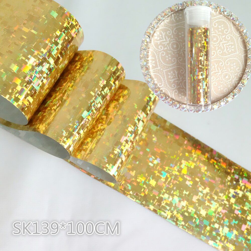 100cm Fashion Holographic Silver Nail Foil Laser Star Transfer Stickers Broken Glass DIY Nail Art Decal Manicure Tools