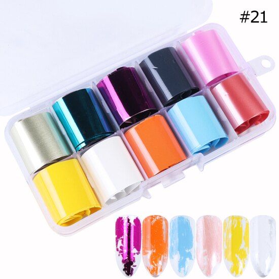 10 Roll Nail Wraps Foils Stickers Set Mix Metal Mirror Transparent Flowers Holographic Transfer Foil Nail Art Decorations TR943