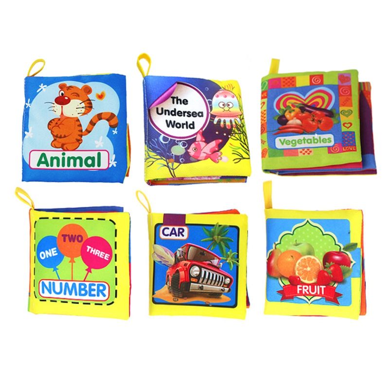 6Pcs Cognition born Infant Soft Fabric Cloth Books Rustle Sound Baby Early Learning Education Toys for Kids