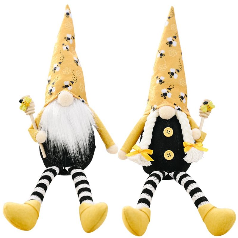 FS-2 Pcs Long Legs Bee Gnome Scandinavian Tomte Nisse Swedish Faceless Doll Bee Elfs Ornament for Home Desktop Decoration