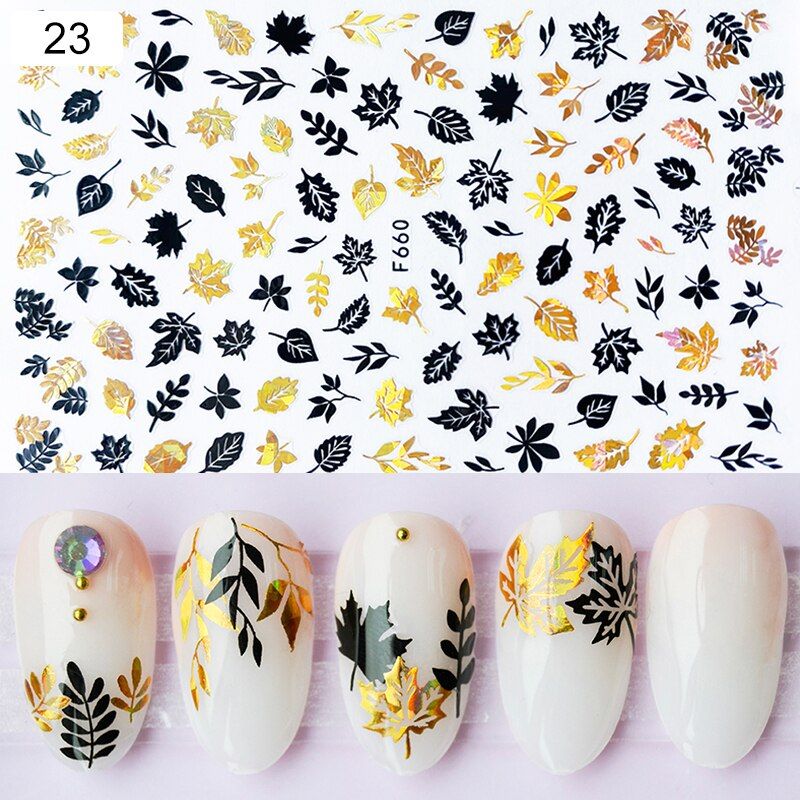 1 Sheet Holographics Nail Sticker 3D Summer Series Laser leave Transfer Beautiful Decals Decoration DIY Nail Art Accessories