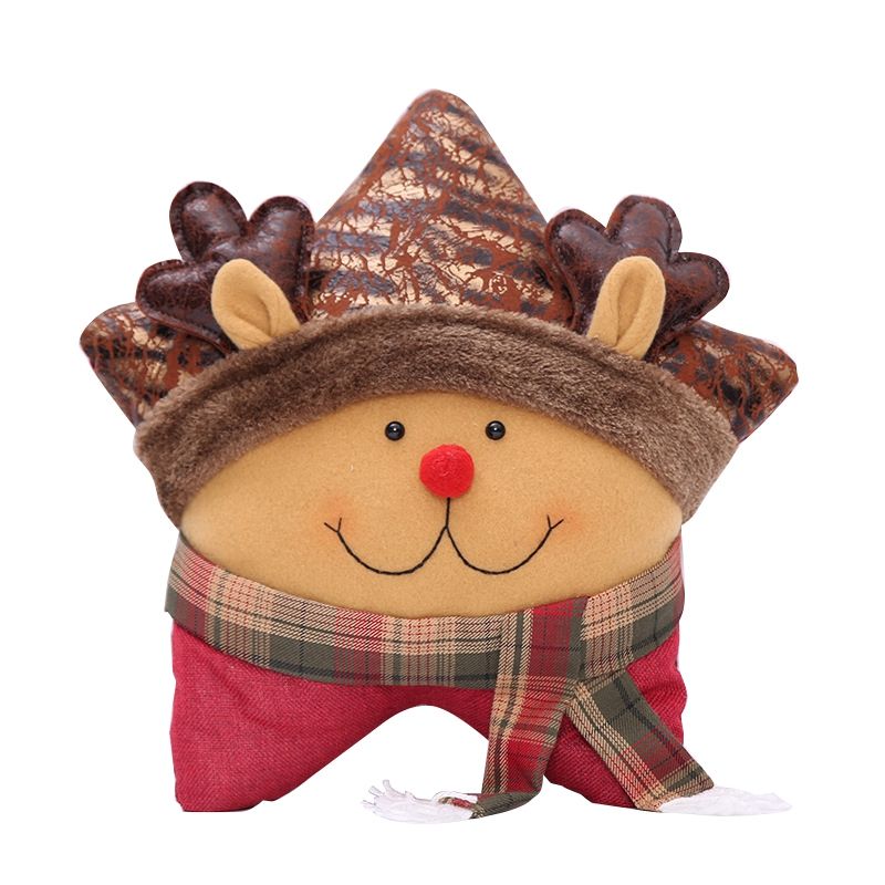Christmas Decoration Gift Contrast Color Mosaic Five-Star Pillow Elk Cartoon Pillow Back Home Supplies