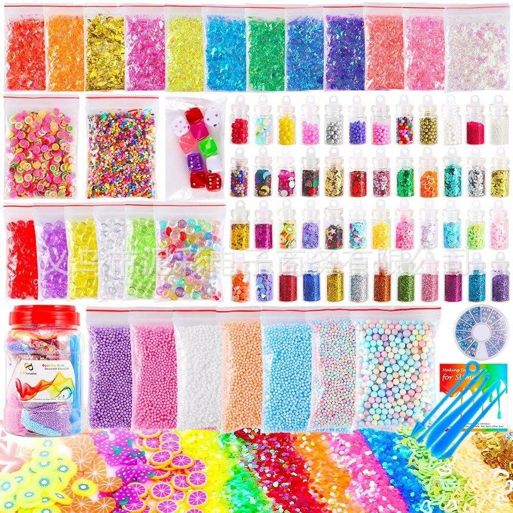 82/106PC Pack Making Kits Supplies For Slime Stuff Charm Fishbowl Beads Glitter Pearls DIY Handmade Color Foam Ball Material Set