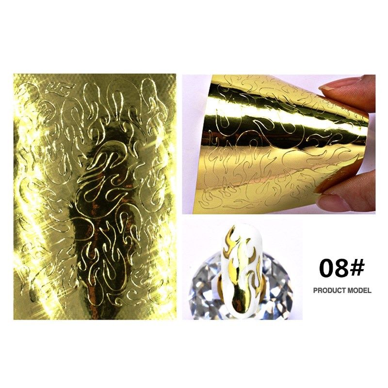 16pcs/sheets 3D Holographic Fire Nails Stickers Designer Laser Flames Nail Art Sticker Transfer Foil Decal Decorations