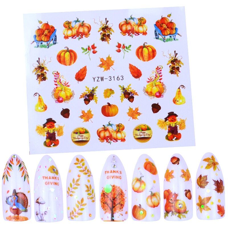 1 Sheet Fall Yellow Gold Sticker for Nails Maple Leaf Slider Decals Water Tattoo Nail Art Autumn Polish Manicure Wraps