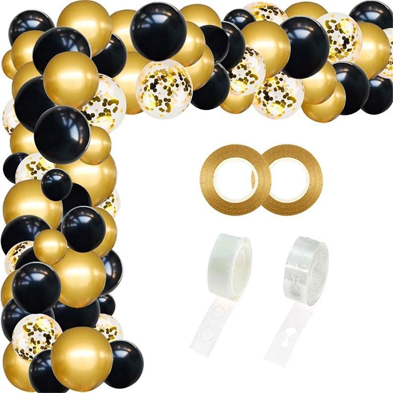 Black and Gold Balloons Garland Arch Kit 114Pcs Party Confetti Balloons for Birthday Graduation Halloween Decoration