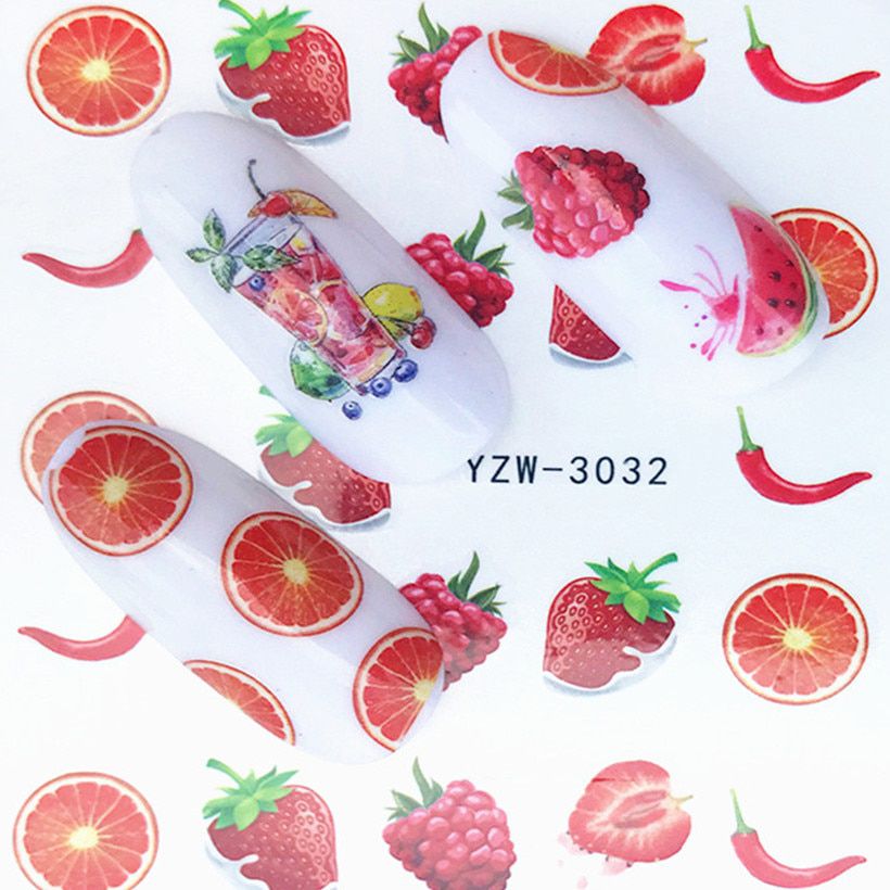1 Pcs Raspberry Orange Nail Sticker Water Decals Women Colour cartoon Unicorn Flower Butterfly Transfer Nail Art Decoration