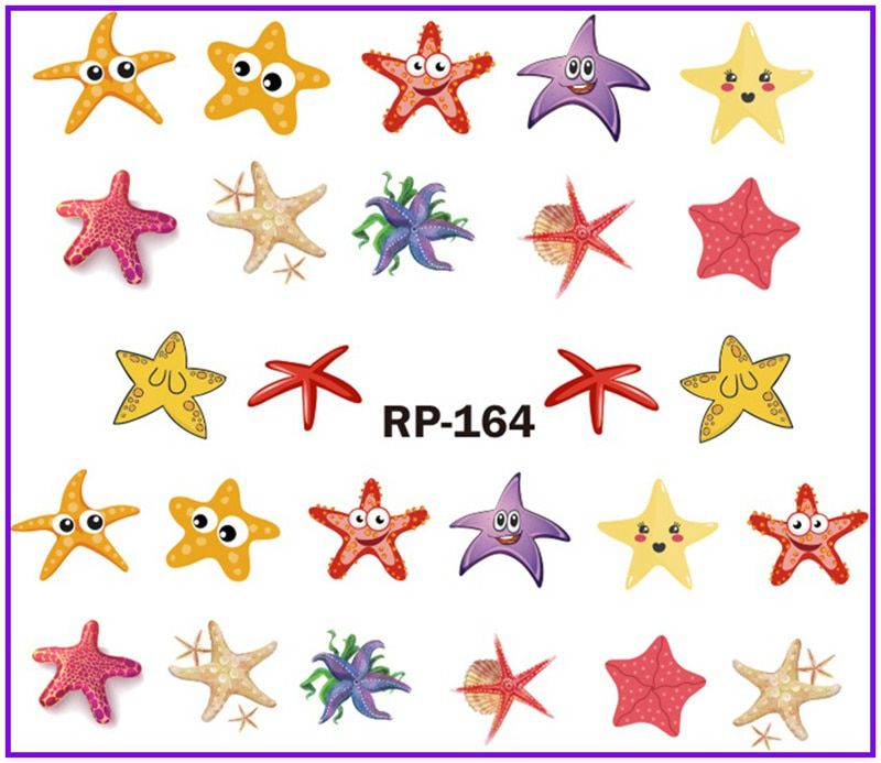 UPRETTEGO NAIL ART BEAUTY NAIL STICKER WATER DECAL SLIDER CARTOON UNDER SEA STARS JELLY FISH OCTOPUS CONCH RP163-168