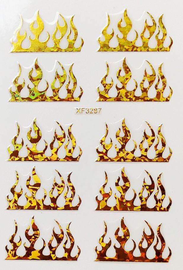 DIY Laser Gold Silver Fire Nail Art Sticker Decoration Decal for Nails Manicure Red Flame Design Decals Sticker Back Glue Tips