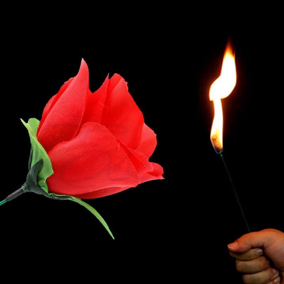 Novelty Torch to Rose Magic Trick Fire Flame Flower for Stage Performance Show Prop Halloween