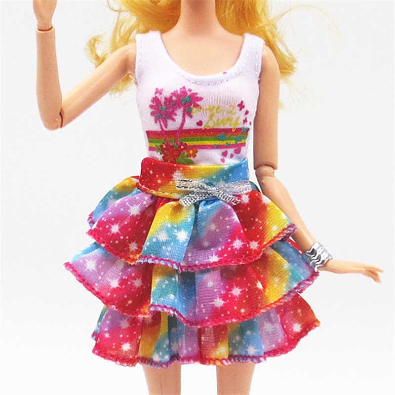 1x Fashion Lovely Dress Mini Gown Flower Print Wedding Party Skirt Daily Clothes for Barbie Doll Accessories Girl's Toy