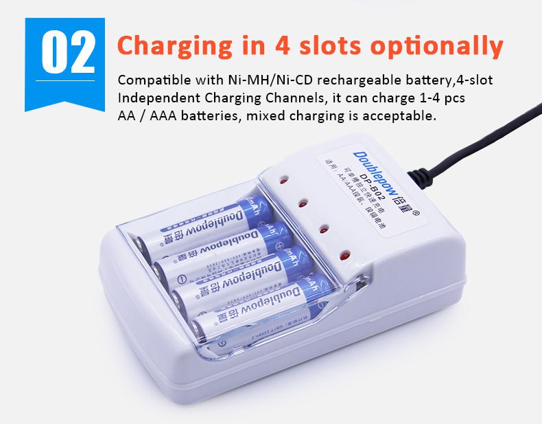 Doublepow DP-B02 USB 4 Slot 1.2V Rechargeable AA AAA Battery Charger