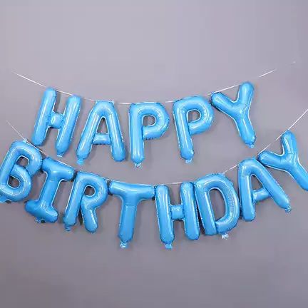 Foil balloons happy birthday banner blue