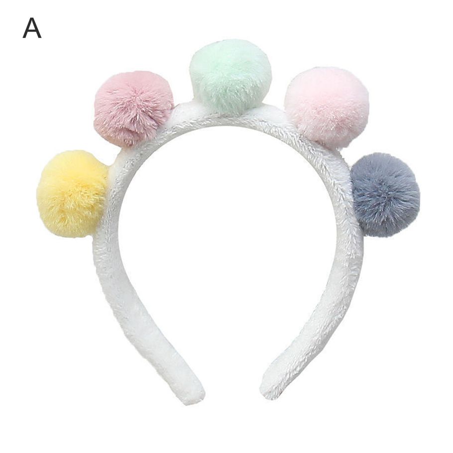 Women Cute Candy Color Winter Autumn Plush Headband Wash Face Pompom Hair Hoop