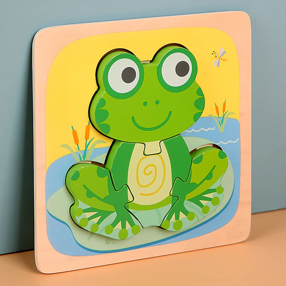 Cartoon Frog Train Animal 3D Wooden Jigsaw Puzzles Board Education Kids Toy