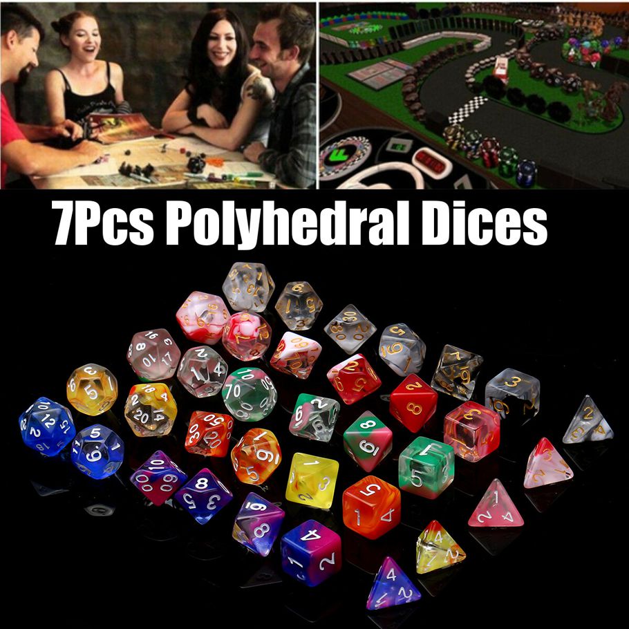 7Pcs Polyhedral Dice Muti-sided Resin Clear Dices Set For Table Board Game Gifts