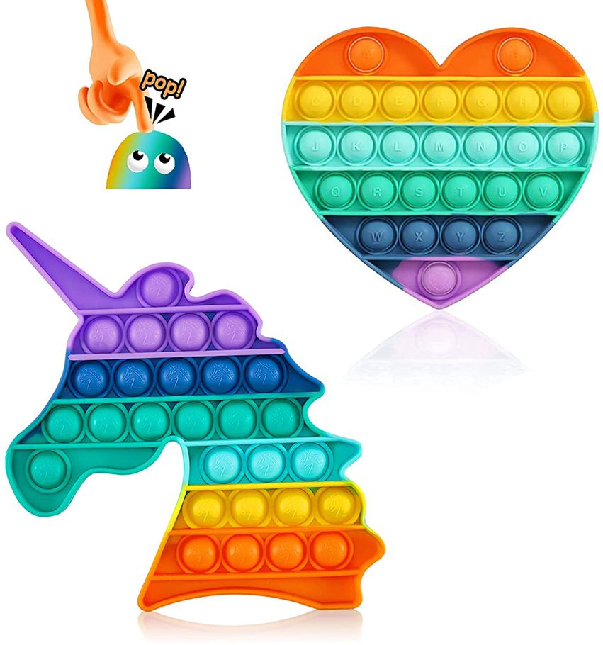 2 PCS PACK Push Pop Bubble Fidget Sensory Toy, Silicone Puzzle Game Toys Squeeze Sensory Toy for Kids, Family, Friend Rainbow