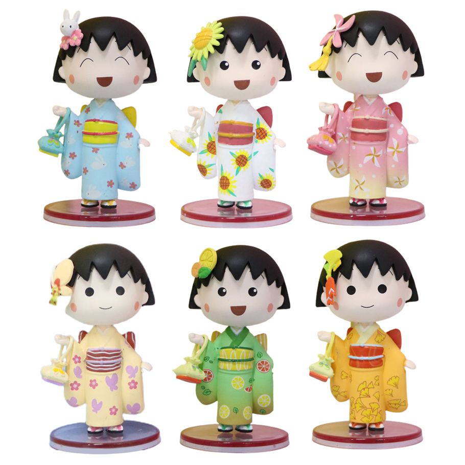 6Pcs Maruko Chan Model Rich Facial Expression Collectible  Malerei Kimono Maruko Chan Figure for Children