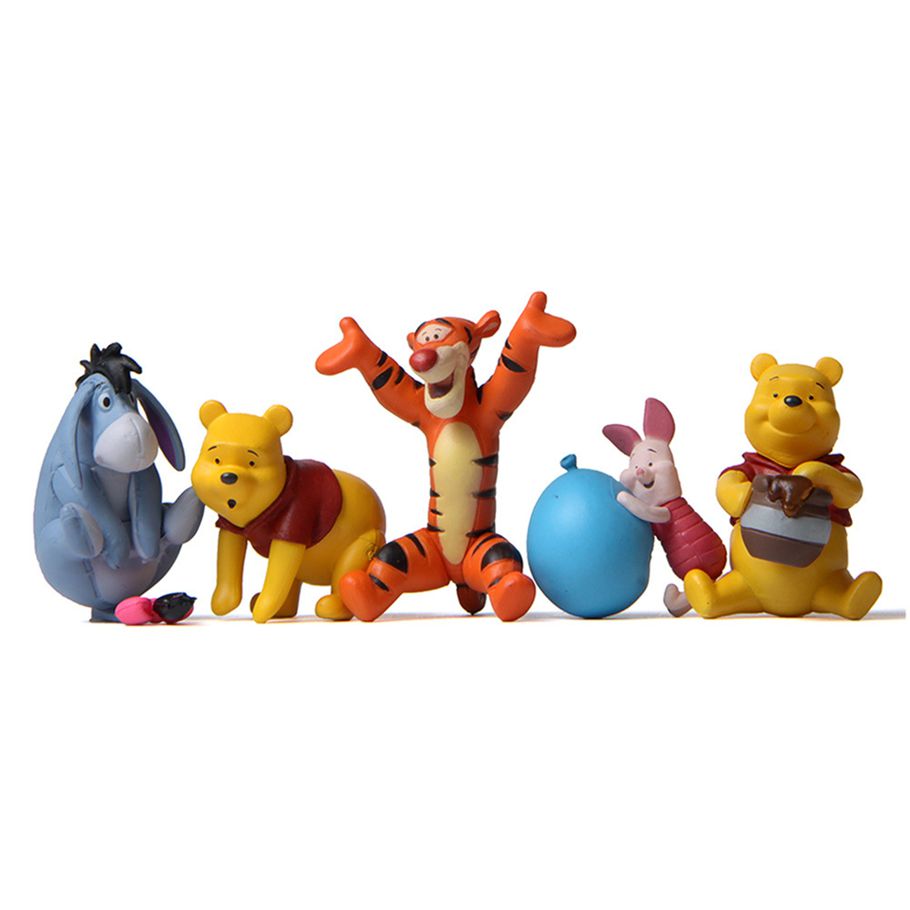 5Pcs Model Figure Decorative Countryside Style Funny Anime Pooh Bear Piglet Tiger Figurine for Home