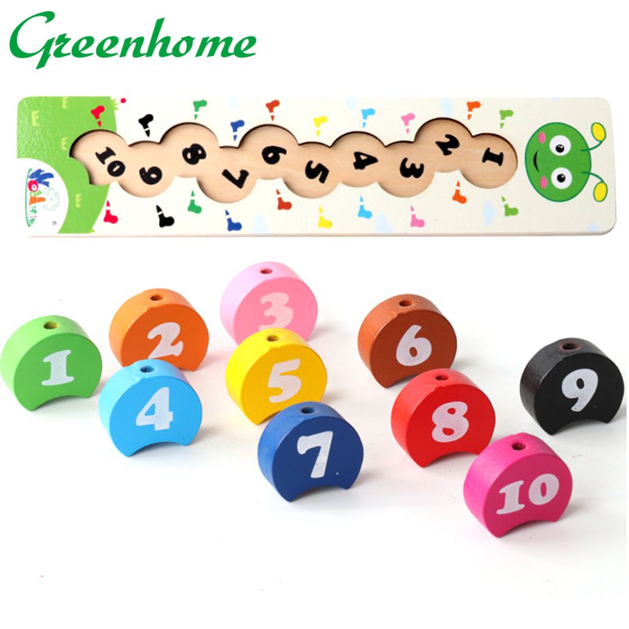 Greenhome Wooden Cartoon Caterpillars Threading Beads Number Counting Education Kids Toy