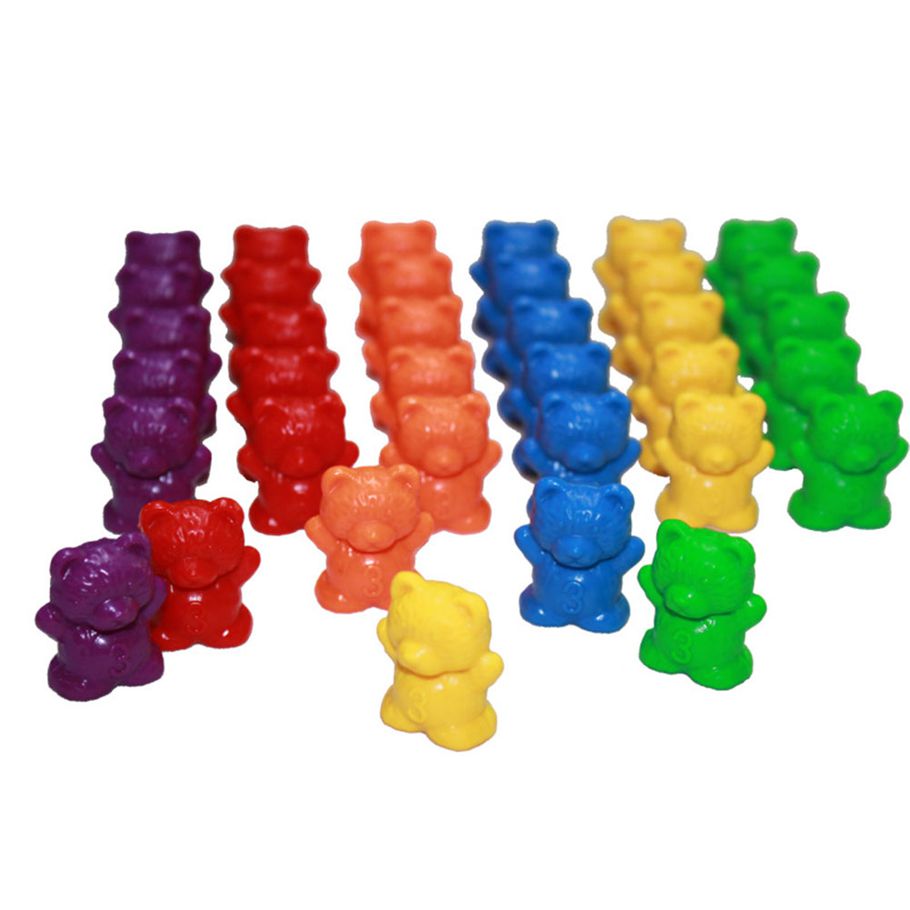 Yfashion Rainbow Counting Bears Muffin Cups Montessori Color Sorting Matching ame Kid Baby Early Educational oys Style:3g six color bear 60pcs